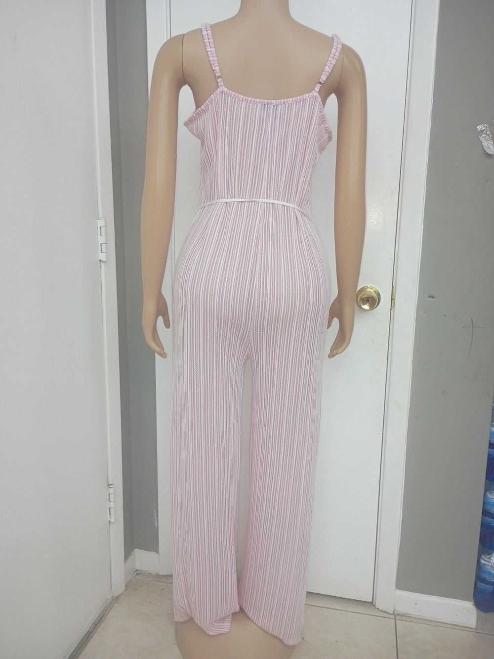 Light Pink Pleated Wide-Leg Jumpsuit with Removable Rope Belt - Picture 4 of 8